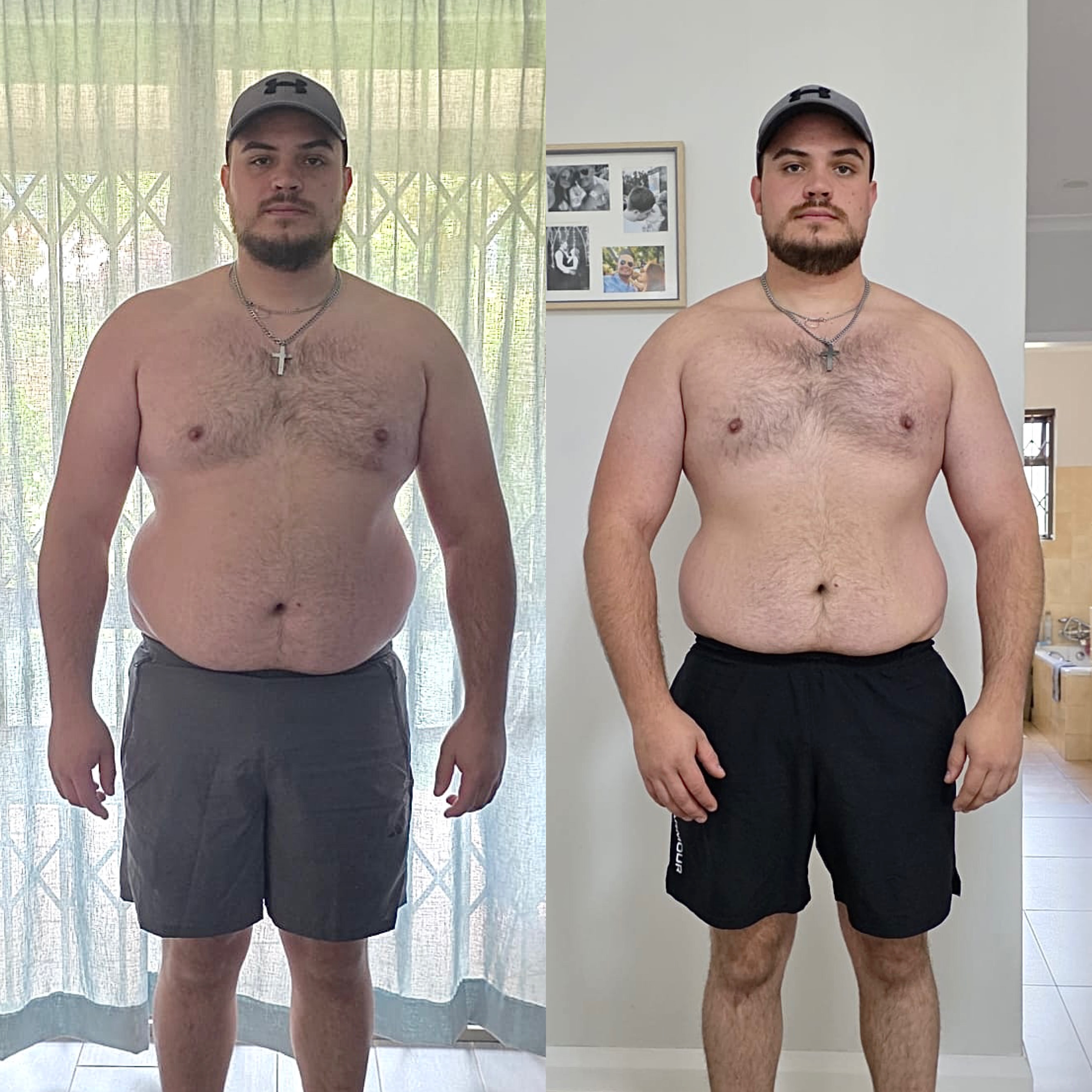 Client transformation — 12 weeks · −20kg fat loss